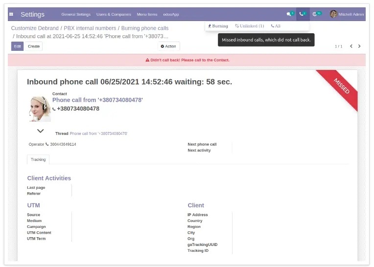 Налаштування 2 в інтеграції Binotel і Odoo, Unitsoft