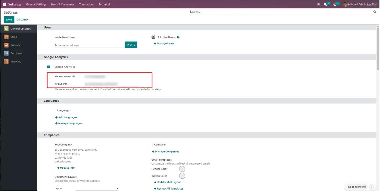 Увімкнення Google Analytics в Odoo, Unitsoft