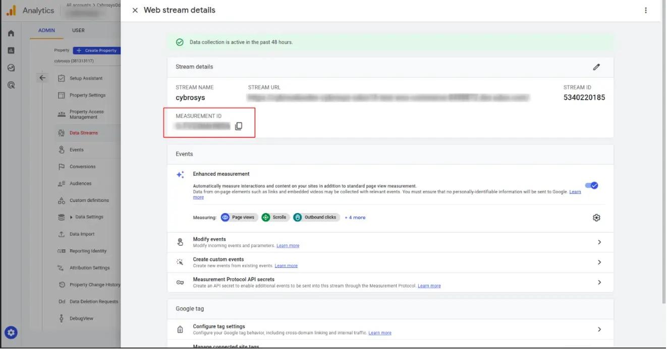 Деталі створеного веб потоку в Google Analytics, Unitsoft