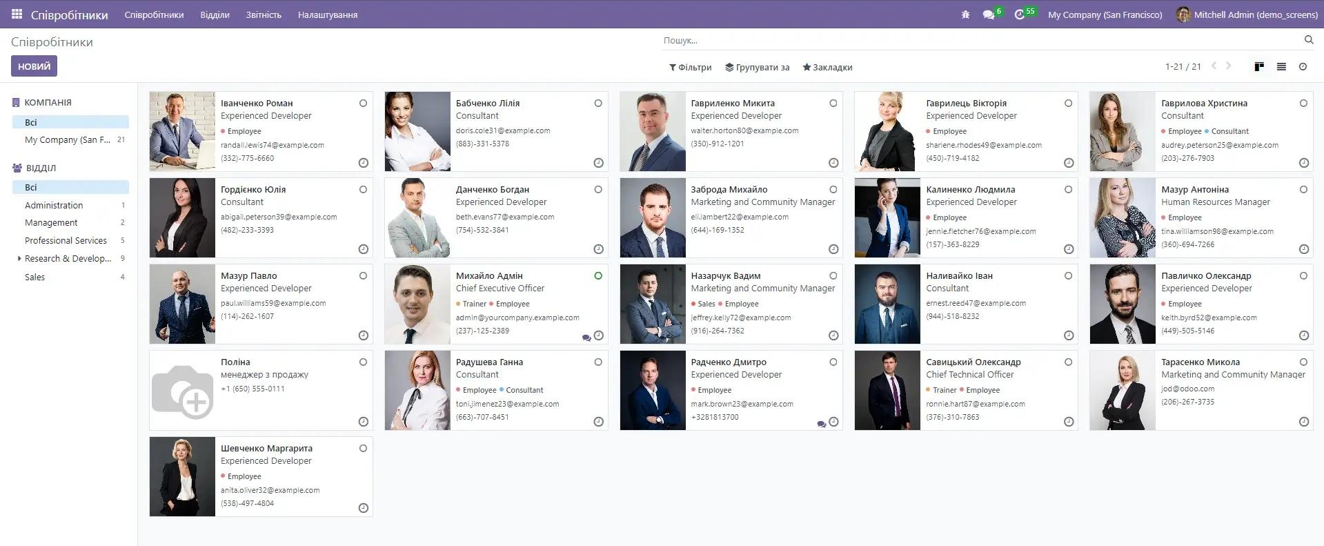 Модуль Співробітники в Odoo, Unitsoft