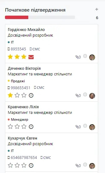Етап початкове підтвердження в рекрутингу в Odoo, Unitsoft