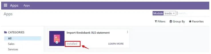 installation of the KredoBank integration module in Odoo, Unitsoft