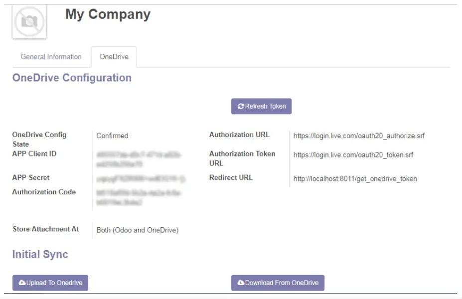 Конфігурація OneDrive в Odoo