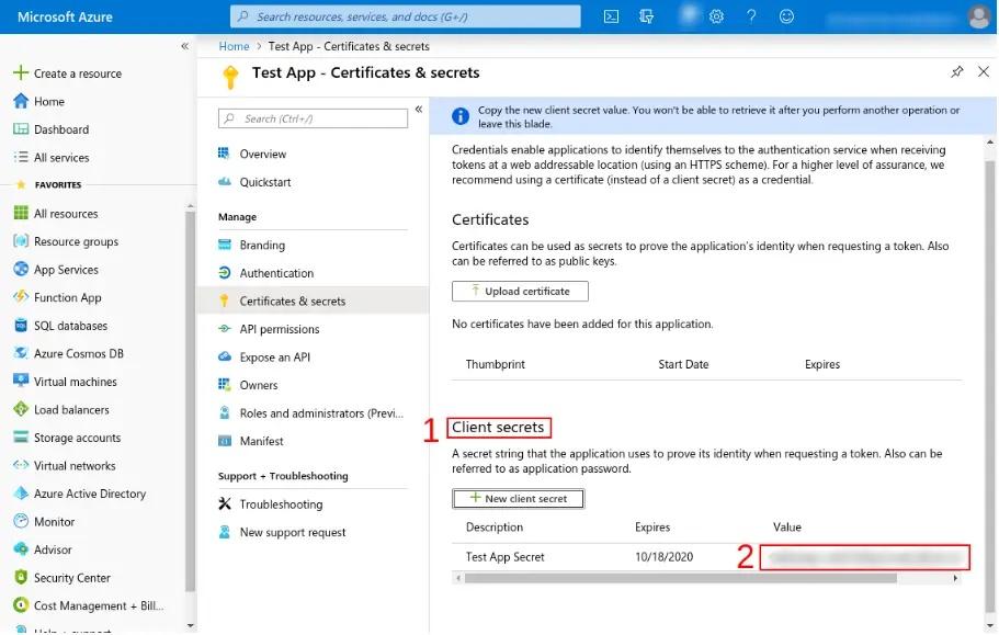 Azure: client secret для додатку