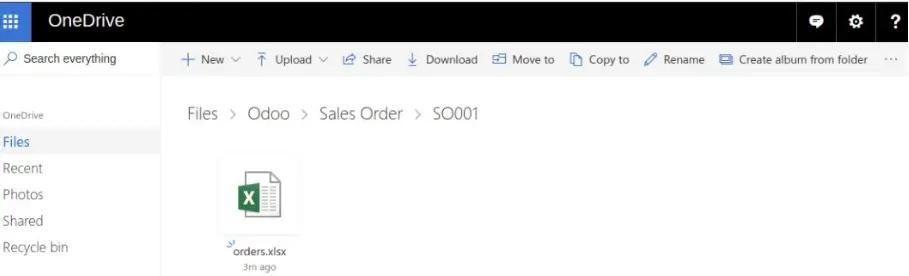 Файл Замовлення у Onedrive в Odoo