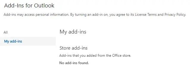 Вкладка Мої надбудови в Outlook