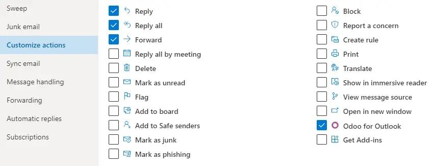 Налаштування в Пошті Odoo для Outlook